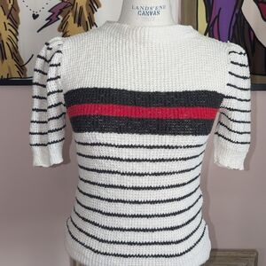 Women's Striped Sweater - White, Black, and Red